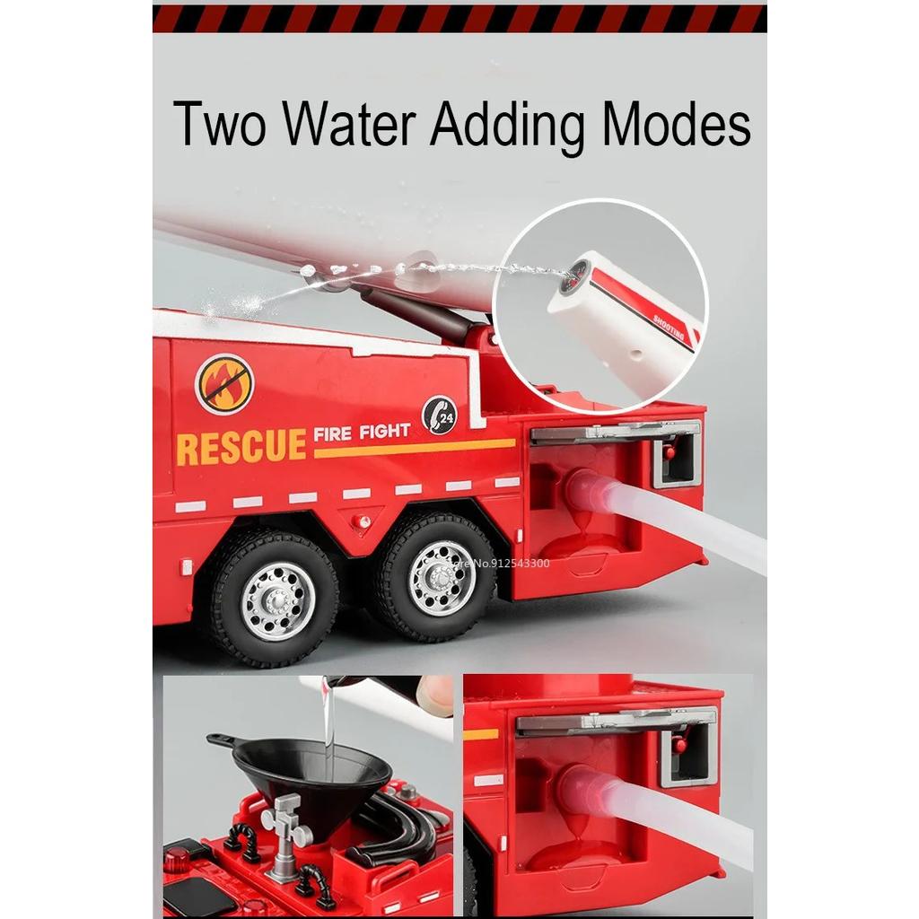 Feuerwehrauto-Modellauto im Maßstab 1/32, Spielzeugauto mit 2 geöffneten Türen, elektrischer Wassersprühnebel, Metalldruckgussfahrzeuge mit Rückzugsspielzeug für Kinder, Geschenk