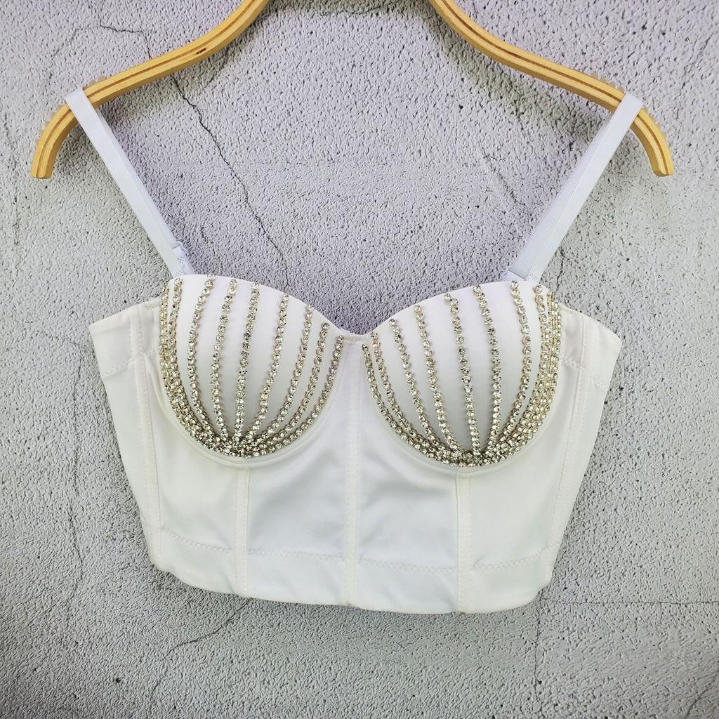 High-quality Handcrafted Crystal Bead Shell-patterned Mini Tank Top Strapless Dancer Performance Lightweight Luxury Retro Fitted Top Camis & Tank Tops