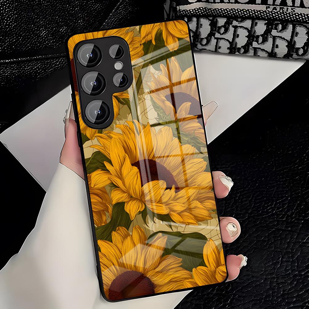 

Красивый чехол для телефона с подсолнухом для Samsung S26 S25 Plus S20 S20 Plus S22 Ultra S23 FE S21 Plus S21 Ultra Стеклянная крышка Samsung S21
