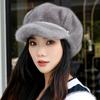 Luxury Faux Mink Fur Beret with Visor for Women, Winter Double Warmth Cotton Lined Hat, Stylish Outdoor Peaked Beret