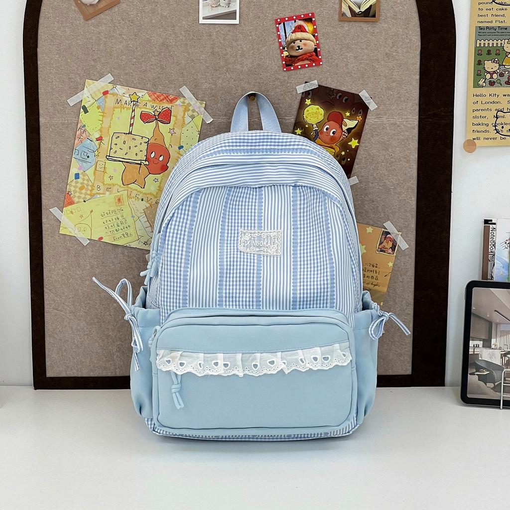 Schoolbag High-value Plaid Burden-reducing Backpack for Boys and Girls, Lightweight and Large-capacity Waterproof Backpack, Small Fresh and Versatile