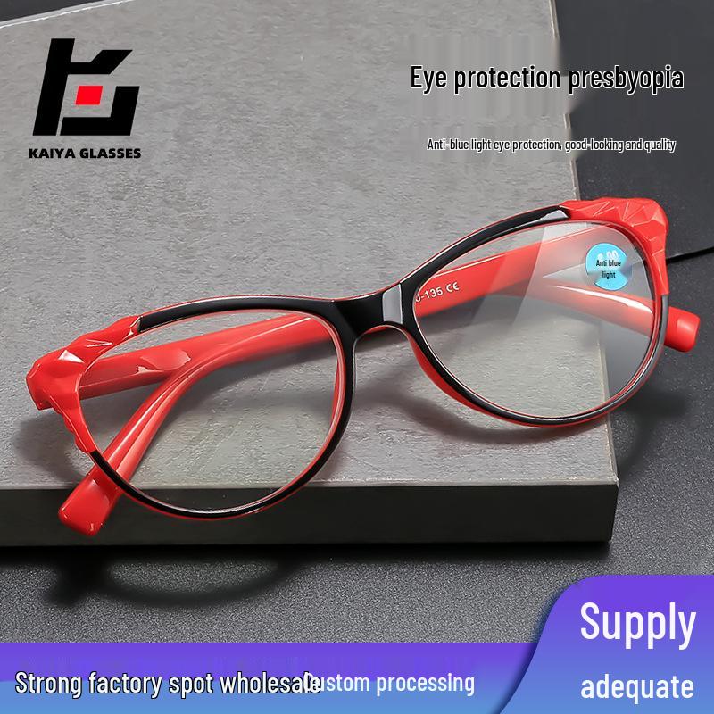 Retro Cat-Eye Blue Light Blocking Reading Glasses for Women, European & American Fashion, Spring Hinges, HD Prescription.