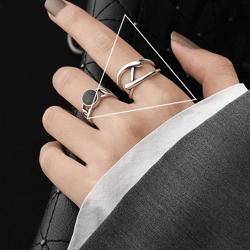 

Crafted Beautifully Black Ring Unique Korean Style Geometric Design Adjustable Ring Women For J789