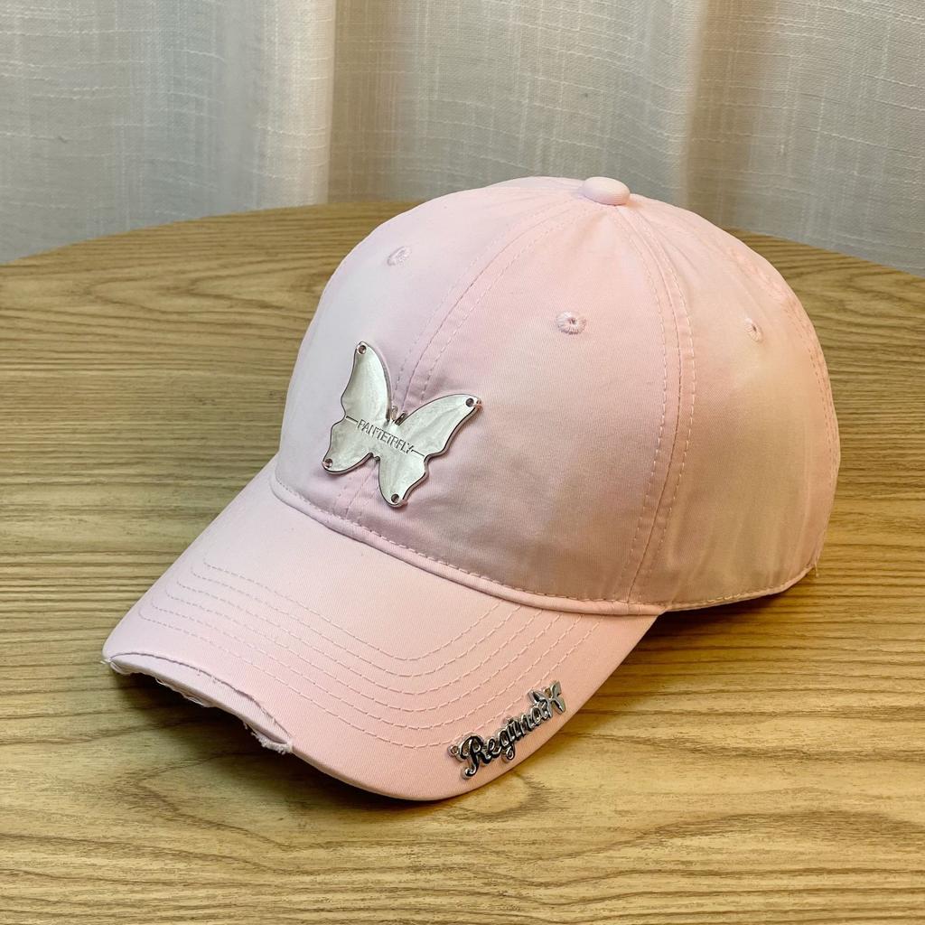Hut mit Farbverlauf Mädchen Schmetterlingsdekoration Nische Schirmmütze Süß Cool Hot Girl Softtop Baseballkappe Großer Kopf Trendig