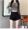 Women's Gray High-Waist A-Line Sports Shorts - 2025 Summer Petite Slit Casual Hot Pants