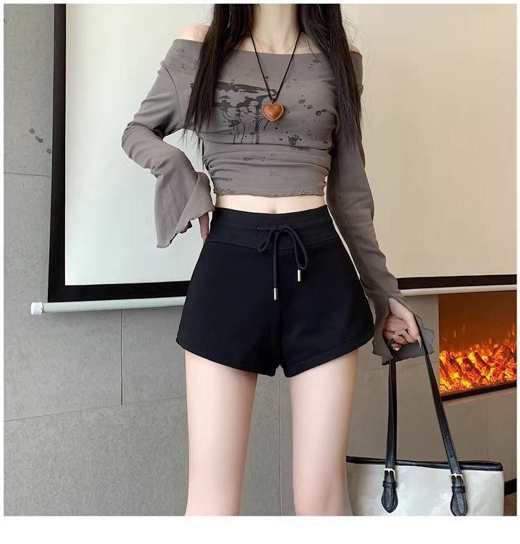 Women's Gray High-Waist A-Line Sports Shorts - 2025 Summer Petite Slit Casual Hot Pants