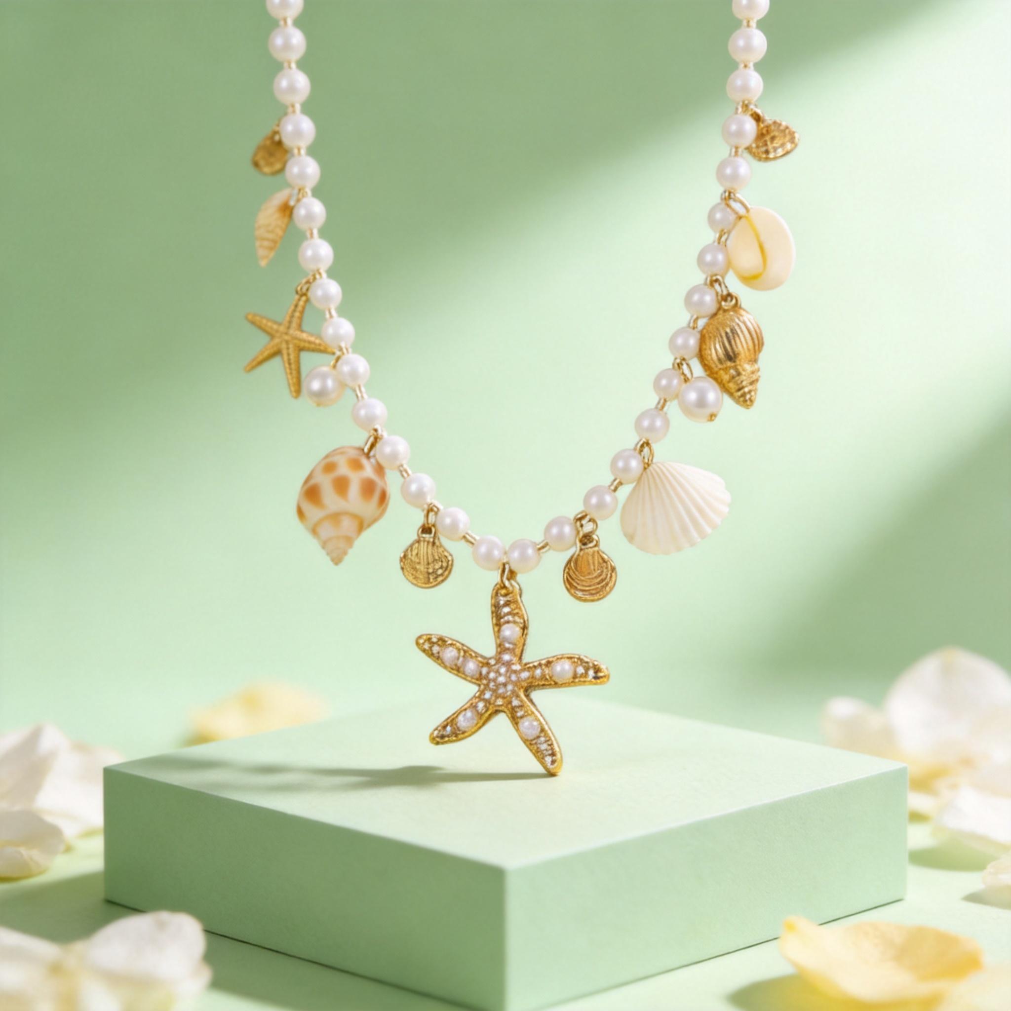 

Macaron-coloured Shell Starfish Necklace for Women Exaggerated Starfish Pendant Necklaces Summer Jewelry For Seaside Holidays