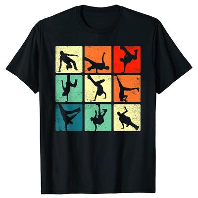 Funny Break Dancing Bboy Poses Retro Vintage Hip Hop T Shirts Men Cotton Streetwear Tee Shirt Short Sleeve Unisex Loose Clothing