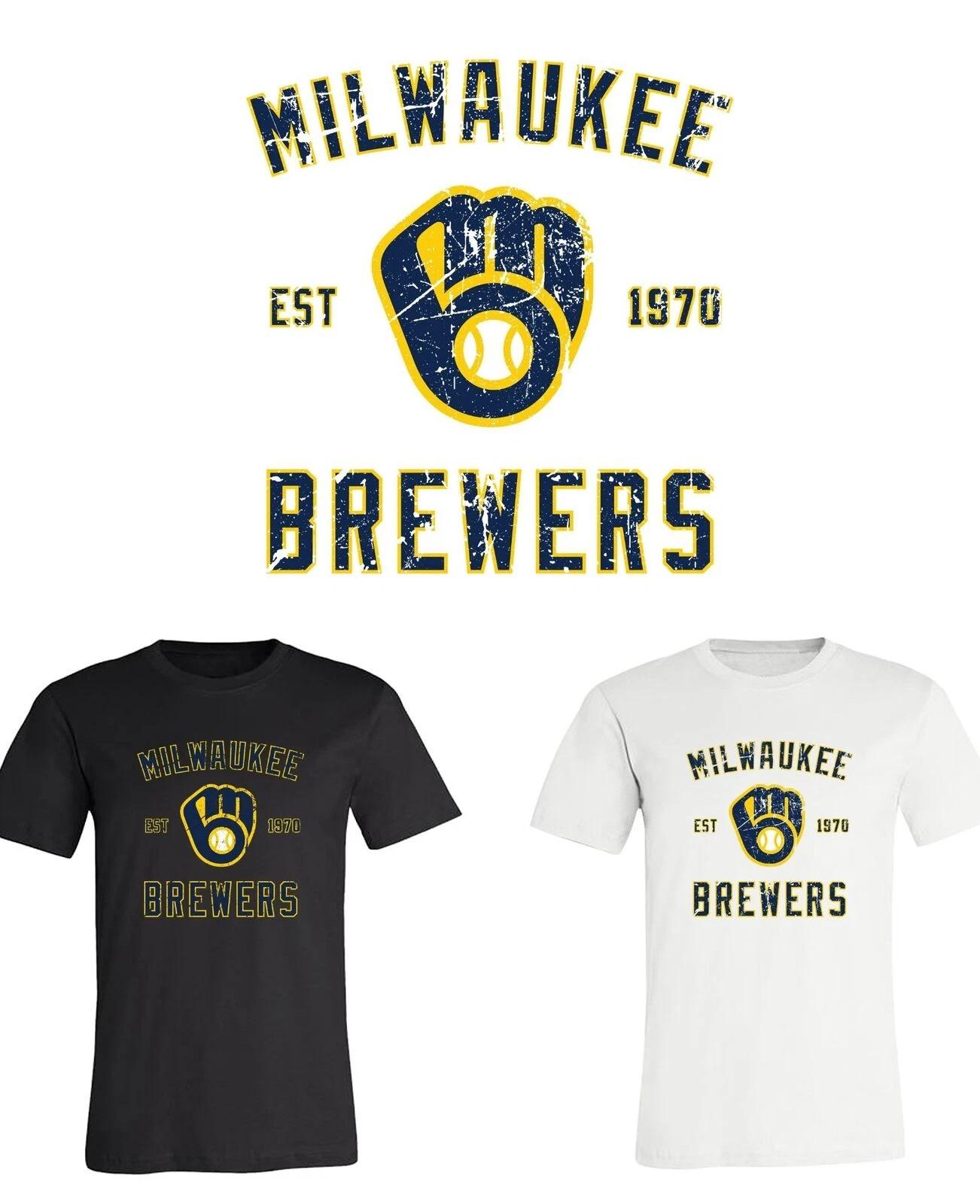 Milwaukee Brewers Est Distressed logo T-Shirt Sizes Youth-Adult 6XL FAST Ship! XL