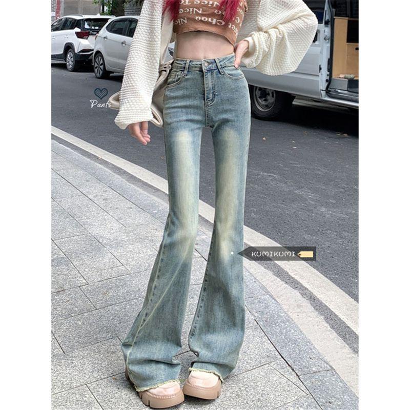Fall Retro Niche Style Slightly Flared Light-Colored Jeans
