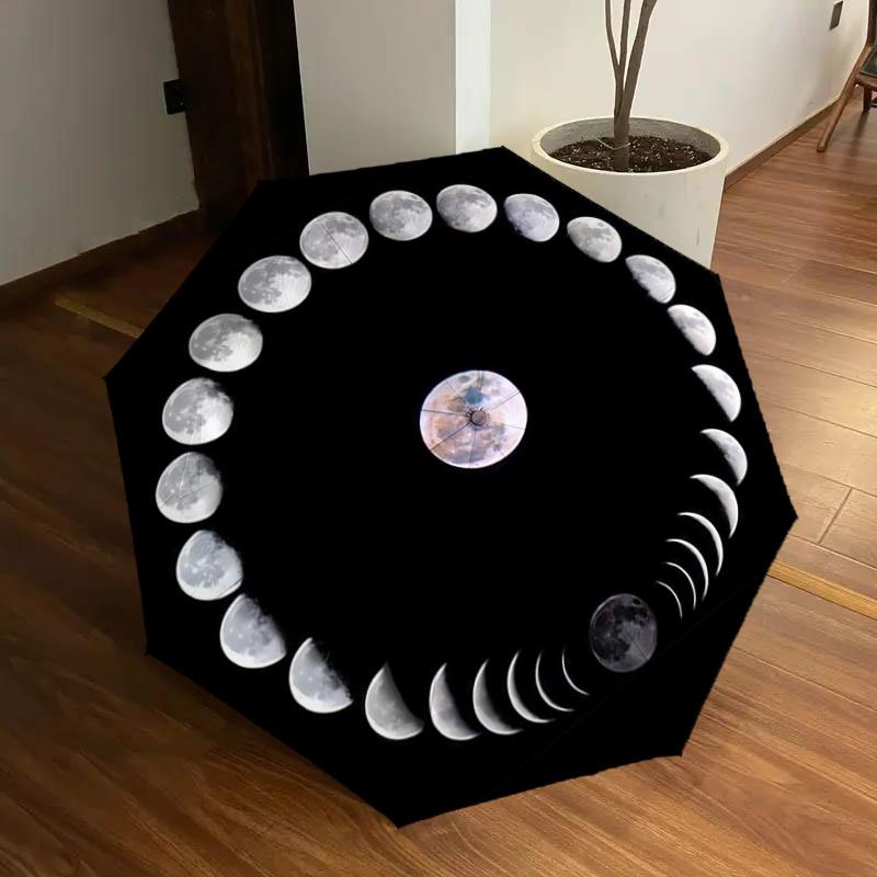 

Moon Phase Cycle Automatic Opening/Closing Umbrella, Portable Tri-Fold Design with 8-Bone Iron Frame, Gift for Fans, Travelers, Daily Use, I