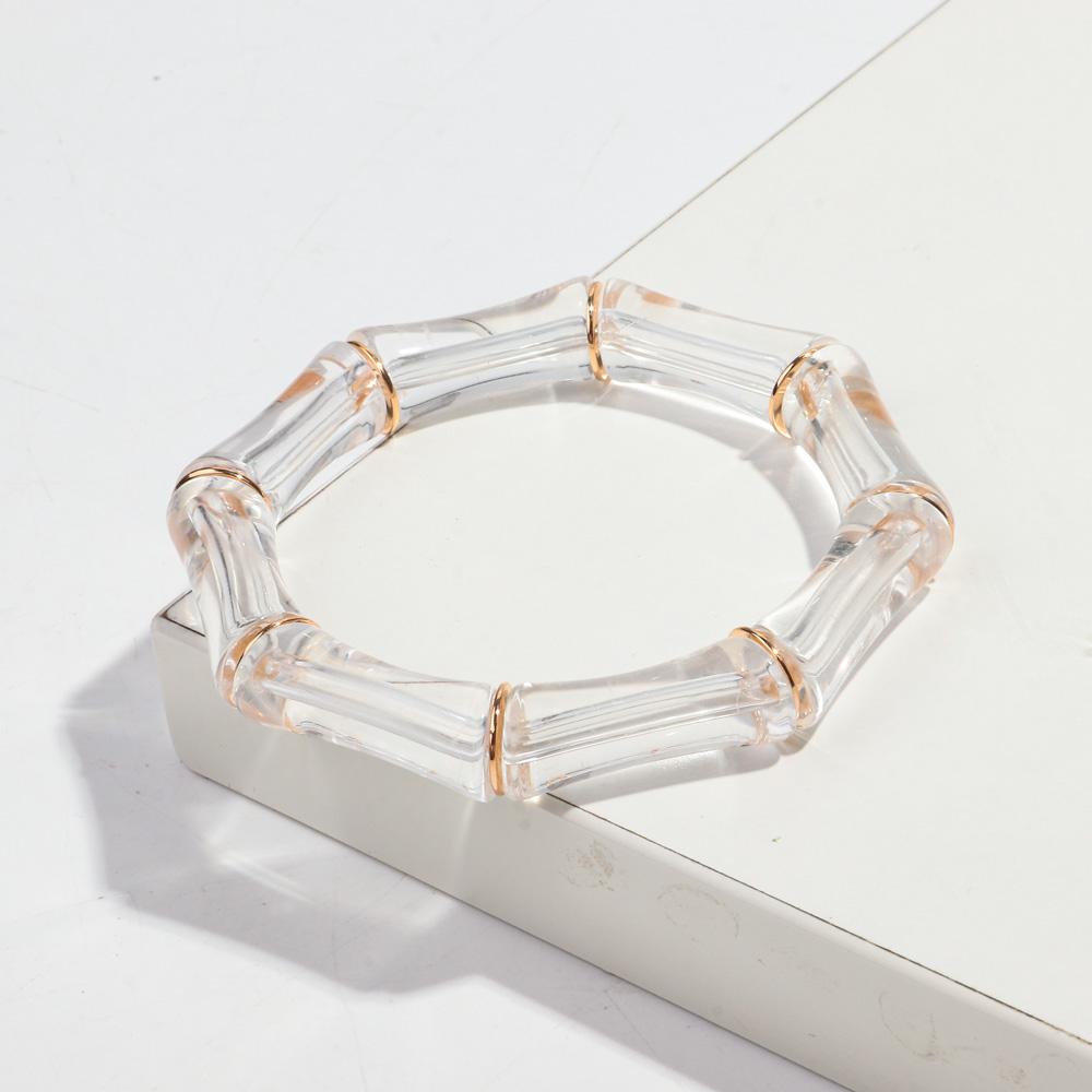 Retro Chunky Bamboo Curved Tube Acrylic Bracelets for Women New Trendy Resin Beaded Stretchy Stack Bangle Couple Jewelry Gifts