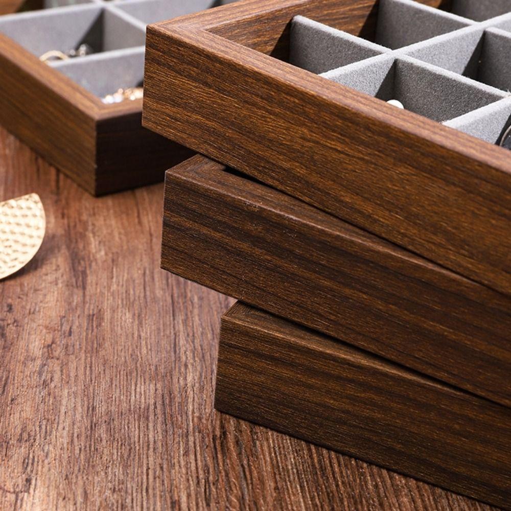 12/24 Grids Wooden Jewelry Tray Velvet Jewelry Display Holder Jewelry Display Tray Jewelry Storage