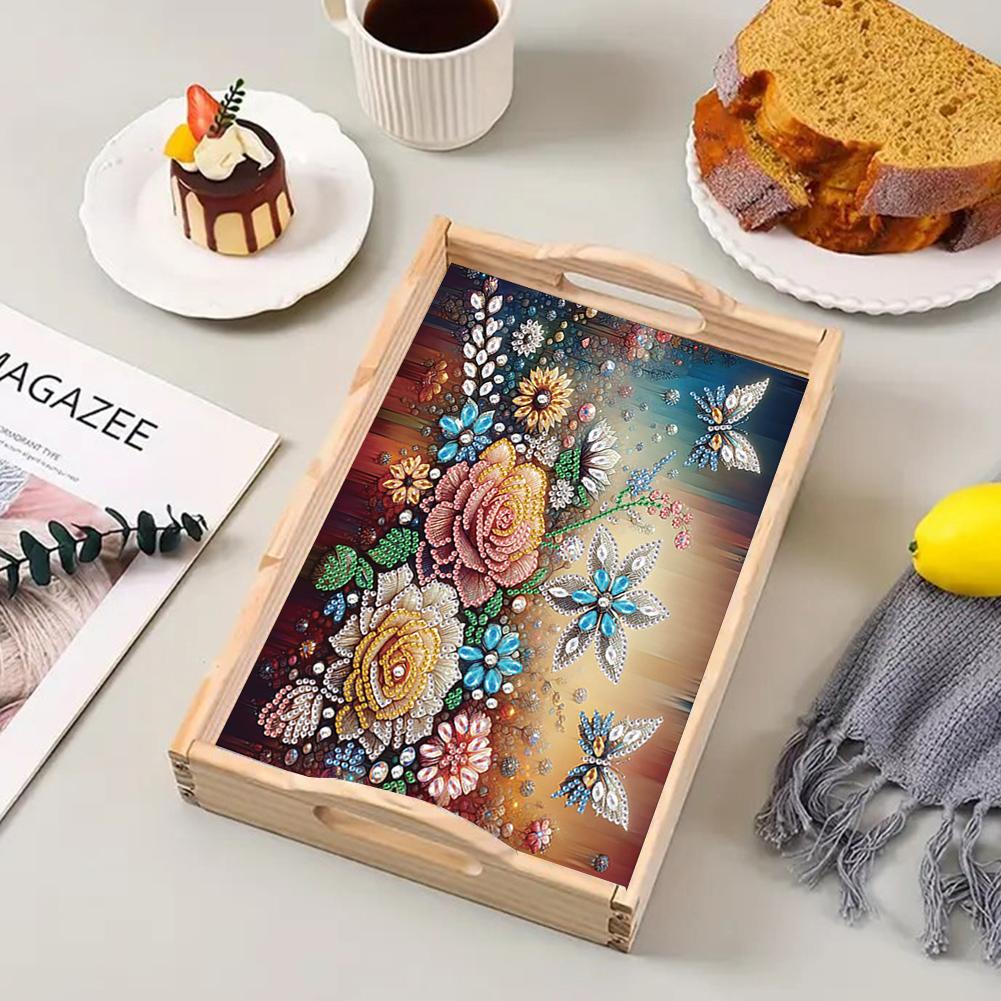 Diamond Painting Wooden Tray with Handle Diamond Art Painting Wooden Serving Tray Serving Platter for Home Dining and Parties