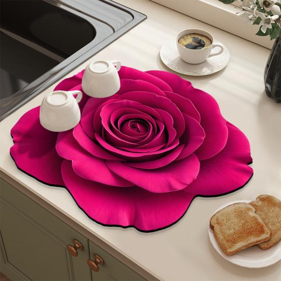 3D Flower Diatomite Drying Mat Fast Absorb Kitchen Sink Tray for Dishes Non-Slip Countertop Drip Pad Kitchen Dining Protection Rug