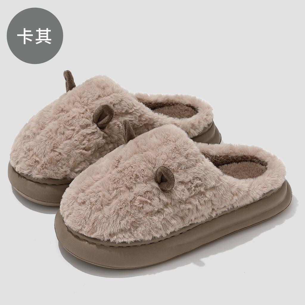 Home cotton slippers winter indoor household plush plush warm cute ears fluffy slippers winter