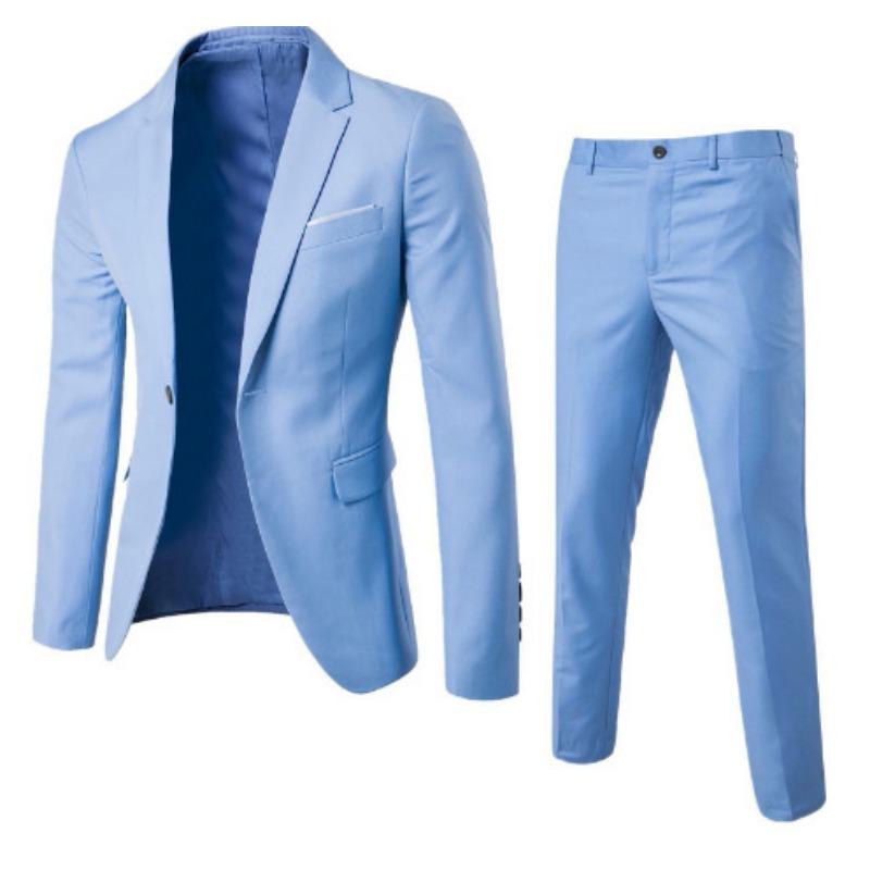 Nový pánský oblek pro ženicha Dvoudílný Jednobarevný Slim Fit Banketní Šaty Oblek Bunda Skladem