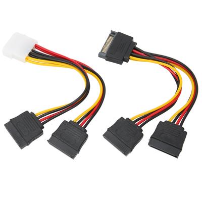 2Pcs Hard Drive Power Cord 4Pin IDE 15Pin SATA Male To 2 Female Distributor Adaptor Cable