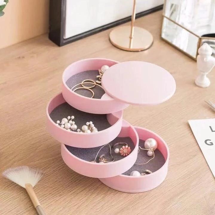 Rotating Multi-layer Desktop Storage Box Hair Accessories Jewelry Makeup BoxNWith Lid Dustproof Jewelry Box Jewelry Storage Box