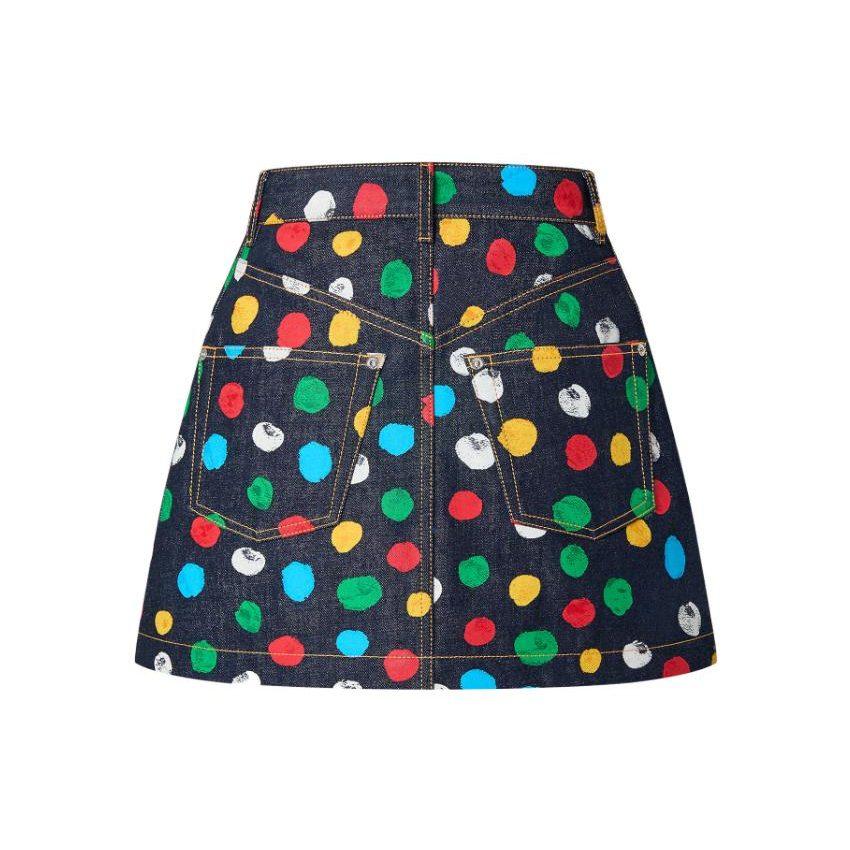 Louis Vuitton X Yayoi Kusama Painted Dots Denim Mini Skirt Indigo/Blue 1AB7PI