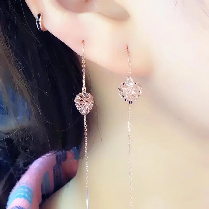 Purple Gold Color Gold Brushed Hollow Love Earphone Fashion Simple Temperament Rose Gold Plated Ear Jewelry