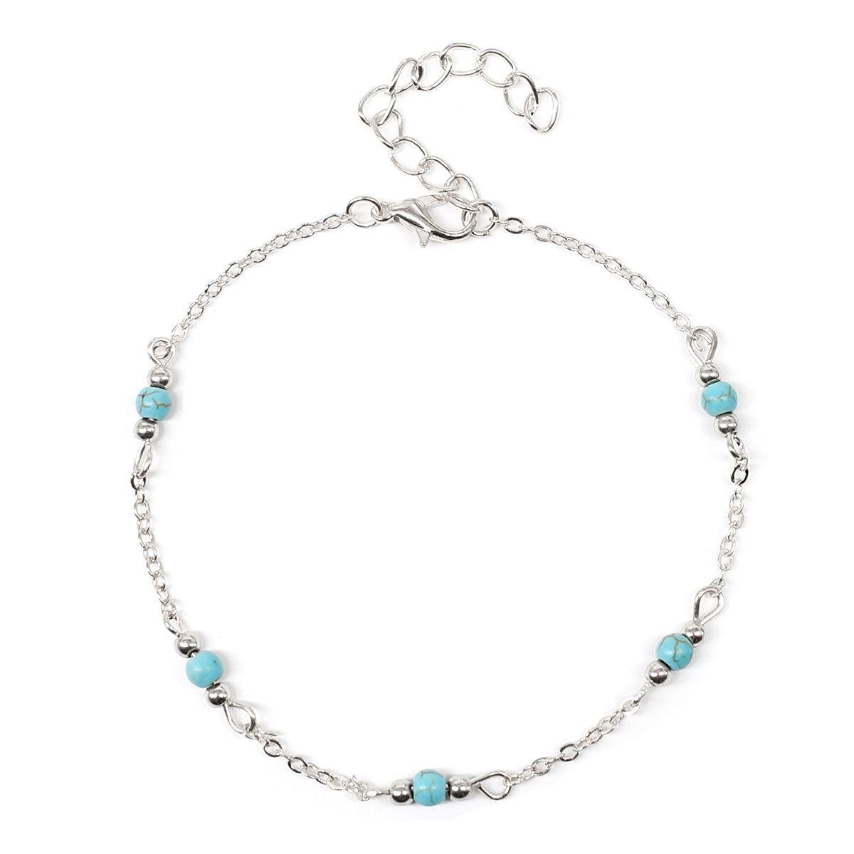 

New anklet, retro and simple, handmade beaded, women s simple turquoise anklet. срібний
