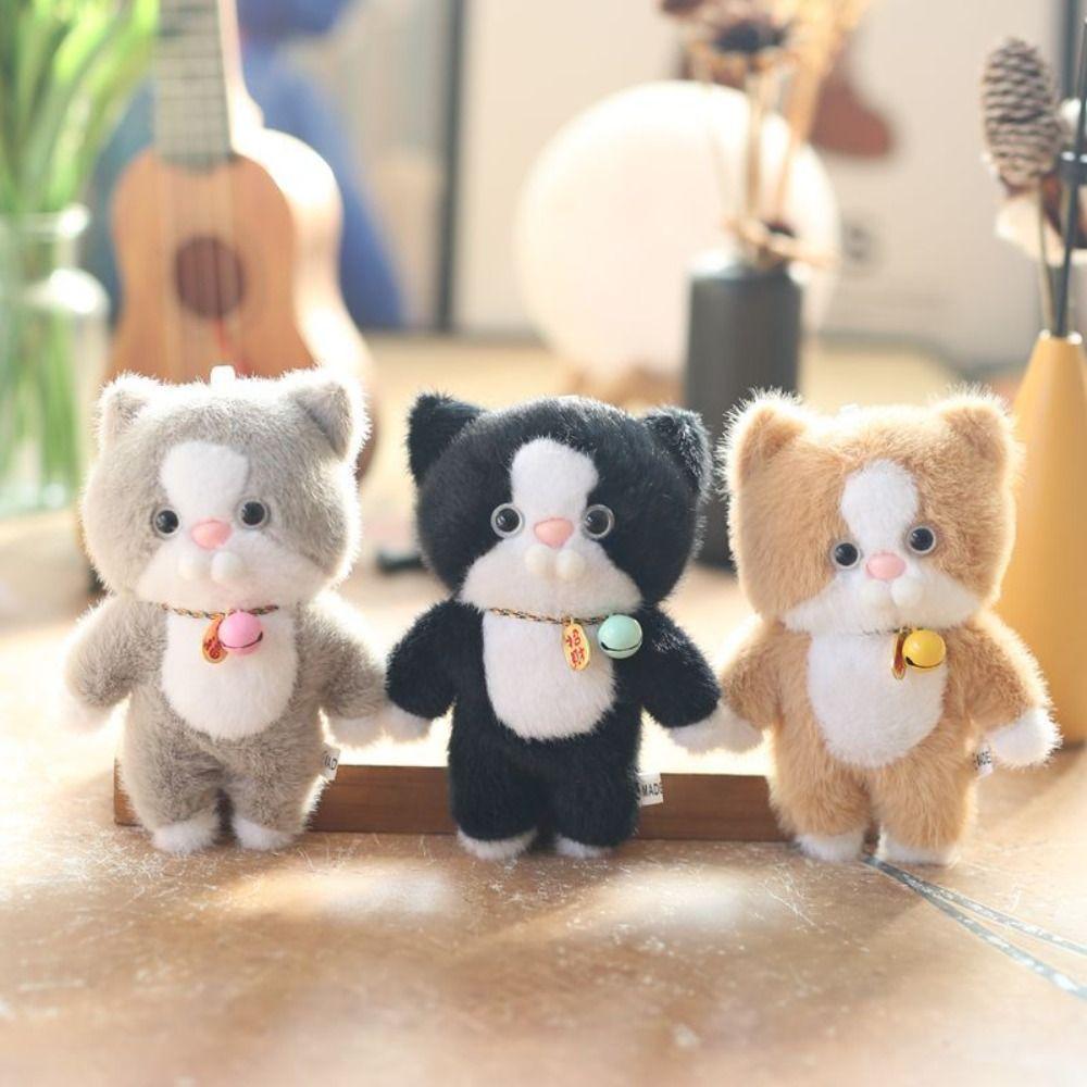 Fluffy Cat  Plush Bag Pendant Girl Heart Stuffed Kitten Keyring  Hanging Accessory