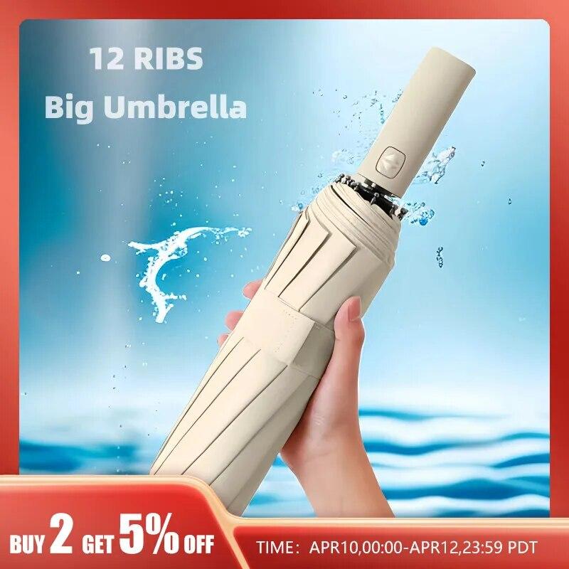 

Strong Wind Resistant Umbrella 12K Ribs Fully-automatic Folding 108cm Diameter Business Outdoor Travel UV Parasol and Rain
