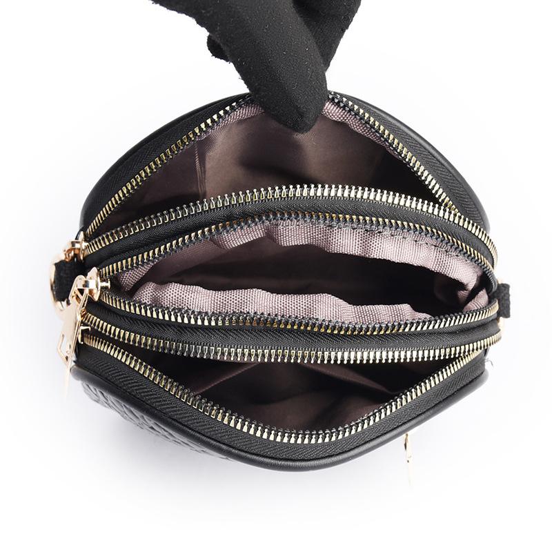 Mobile Phone Bag Multi-layer Soft Leather Fashionable Crossbody Bag Small Round Bag Soft Leather Single-shoulder Bag