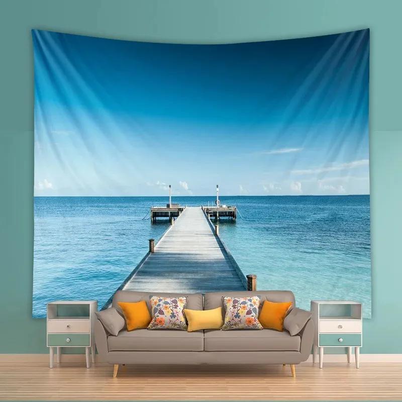 Простой пейзаж Океан Фон Гобелен Спальня Гостиная Гобелен Украшения Дома Настенный — фото 9