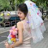 Photo Props Pompom Mesh Tulle Colorful White Veil Wedding Veils  Bridal Veils Headdress Accessories