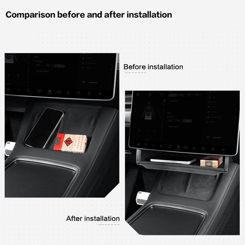 For Model Y/3 Highland Model Y Juniper Hidden Storage Box Organizer Tray Under Central Control Screen Box Car Accessories