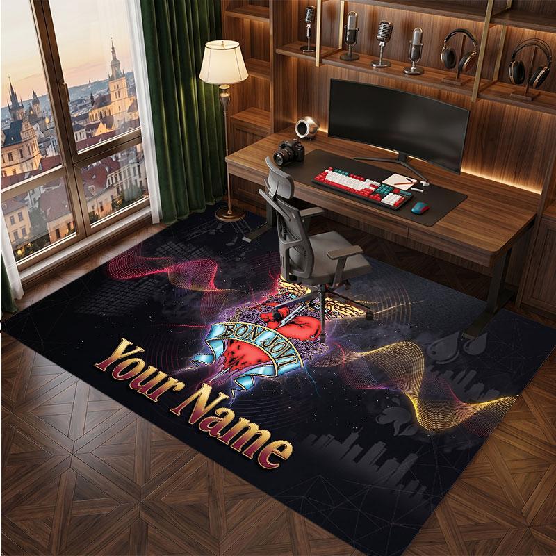 Bon Jovi Personalized Crystal Velvet Carpet, Customized Name Text Soft Anti‑Slip Rug for Living Room Bedroom
