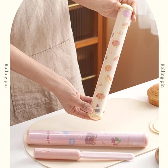 Rolling Pin with Dual Scale Markings And Built-in Pastry Cutter Non-Stick Surface Multifunctional Dough Roller for Cookies Pizza Pastries Baking Tool