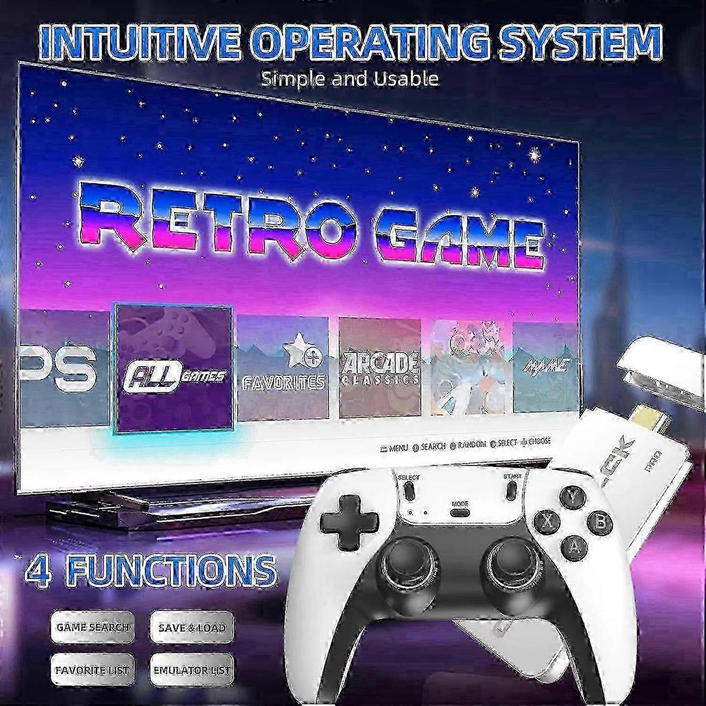 Wireless Retro Game Console with 40,000 Built-in Classic Games, 4K HDMI TV Output, 2.4G Wireless Controller, 64G Nostalgic Game Stick Yaoy Sty-1