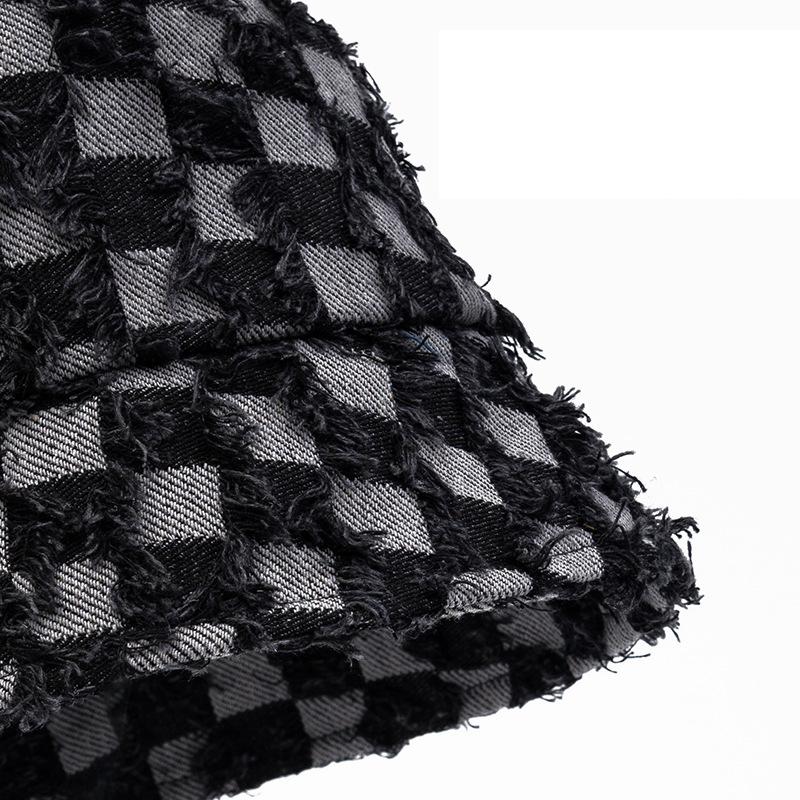 Checkerboard Fisherman Hat Women's Autumn Winter Foldable Denim Basin Hat Plaid Bucket Hat