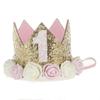 Blomsterkrans Babyflickor Nyfödd Spädbarn Småbarn Hårband Guld Födelsedagskrona Blomma Tiara Hårband Fest Hårband Accessoarer