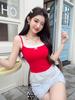 #Summer new lace splicing fake two-piece sling vest, thin fixed chest pad, slim versatile top