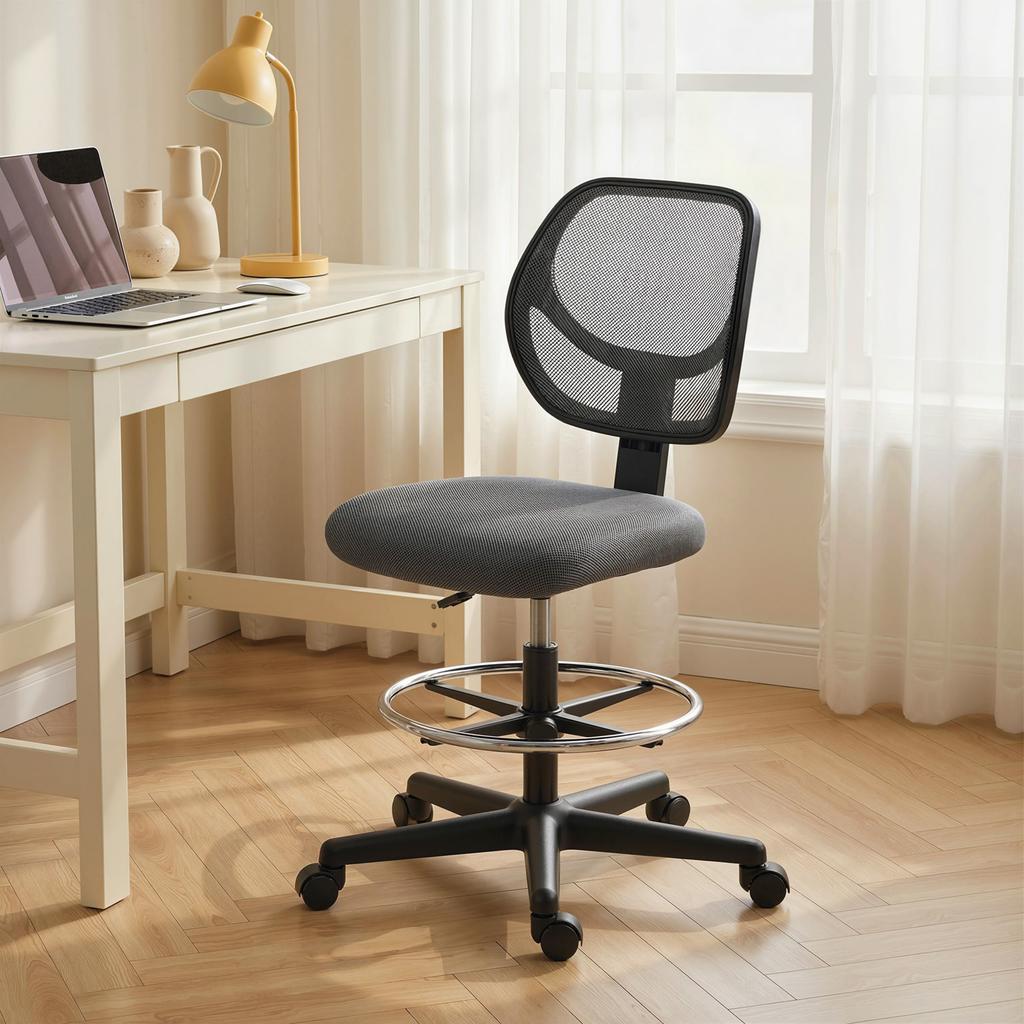 Ergonomic Office Chair, Footrest, Mesh Drafting, Adjustable Height, Dark Grey