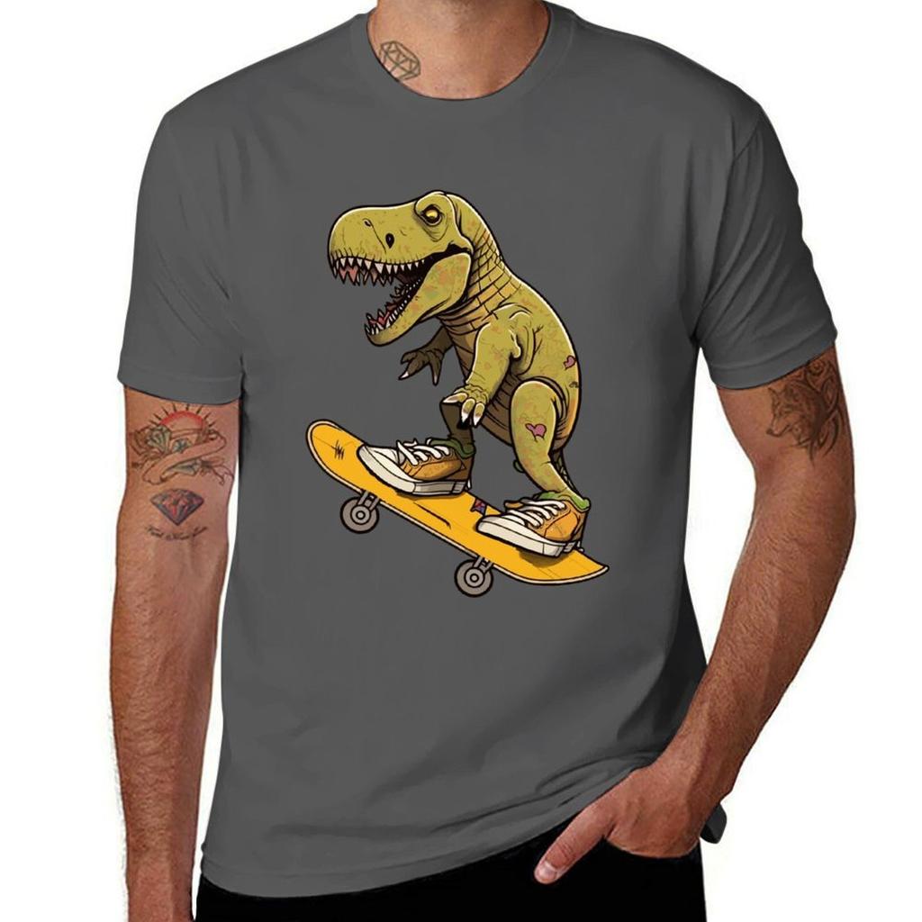Dinosaur Skating Trex TShirt Durable Work Wear TShirt