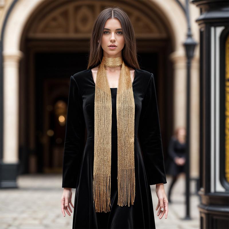 Professional Scarf Sunscreen Neck Shawl Gold Silver Bright Silk Scarves Lace Tassel Party Evening Dress Scarf For Women