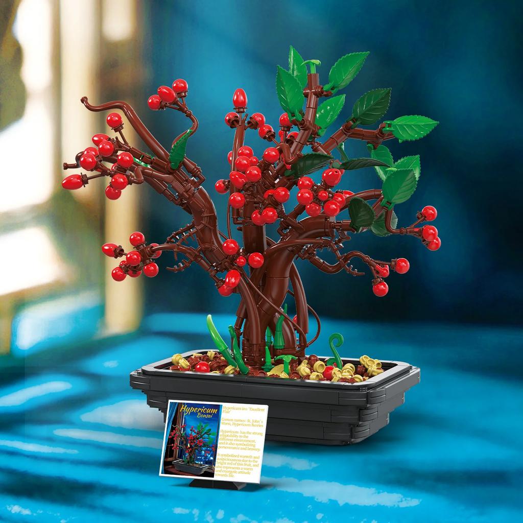Non-Toxic 879Pcs Hypericum Potted Building Blocks Flower Bonsai Model Bricks Desktop Decoration Kids Educational Assembly Toy Holiday Gift