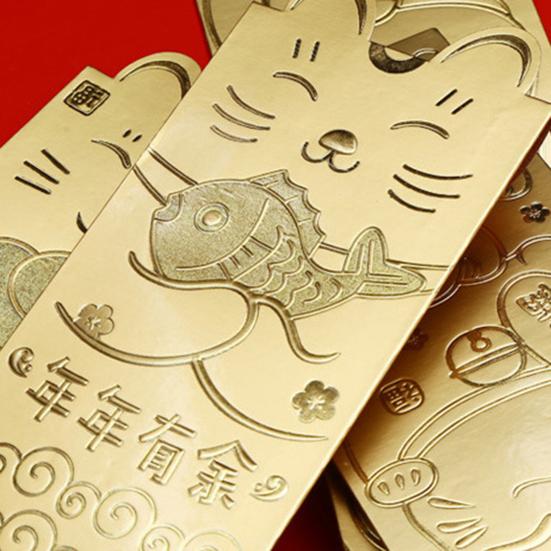 18 szt. Chińskie Czerwone Koperty Kot Szczęścia Hot Stamping Pogrubione Koperty na Szczęśliwe Pieniądze Prezent Paczki na Gotówkę Hong Bao na Nowy Rok Święto Wiosny Urodziny Ślub