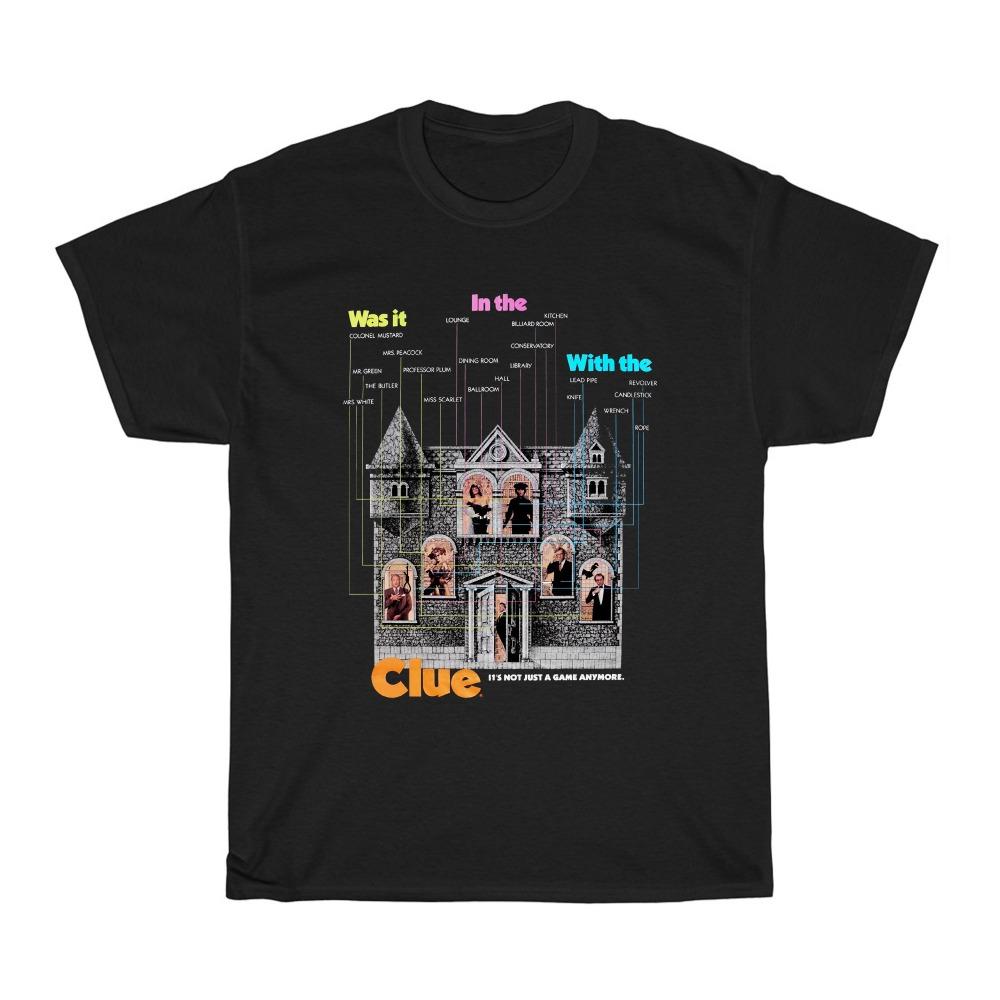 

Clue Movie Poster Logo Men s Black T-Shirt Clothing Graphic Short Sleeve Shirt Men Women All-Season S разноцветный