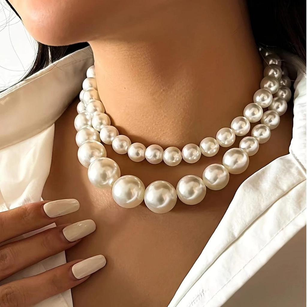 European & American Retro Double Layer Clavicle Pearl Necklace Set