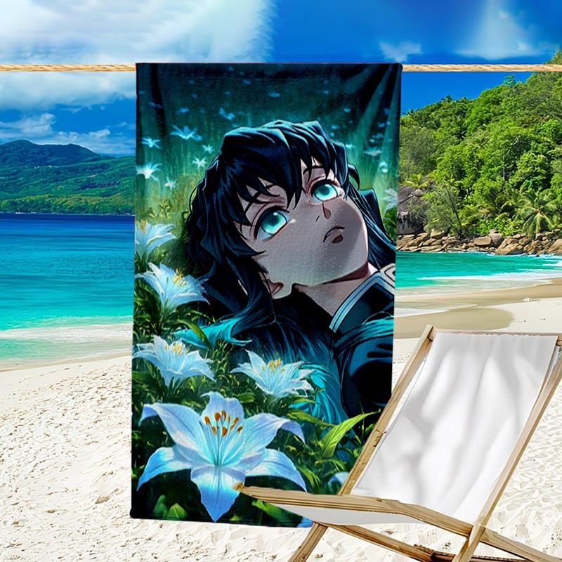 1pc Demon Slayer4 Beach Towel, Beach and Seaside Swimming Pool Equipment, Fashion Pattern, Rectangular, Travel Essentials