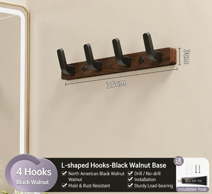 Multi-Purpose 3/4 Hooks Wooden Wall Hook, Walnut Clothes & Hat Hanger for Door, Bathroom & Fitting Room
