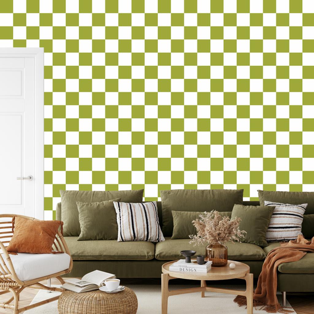 Checkerboard Wallpaper in Yellow, White, Cream and Beige for Living Room and Bedroom 50x1000
