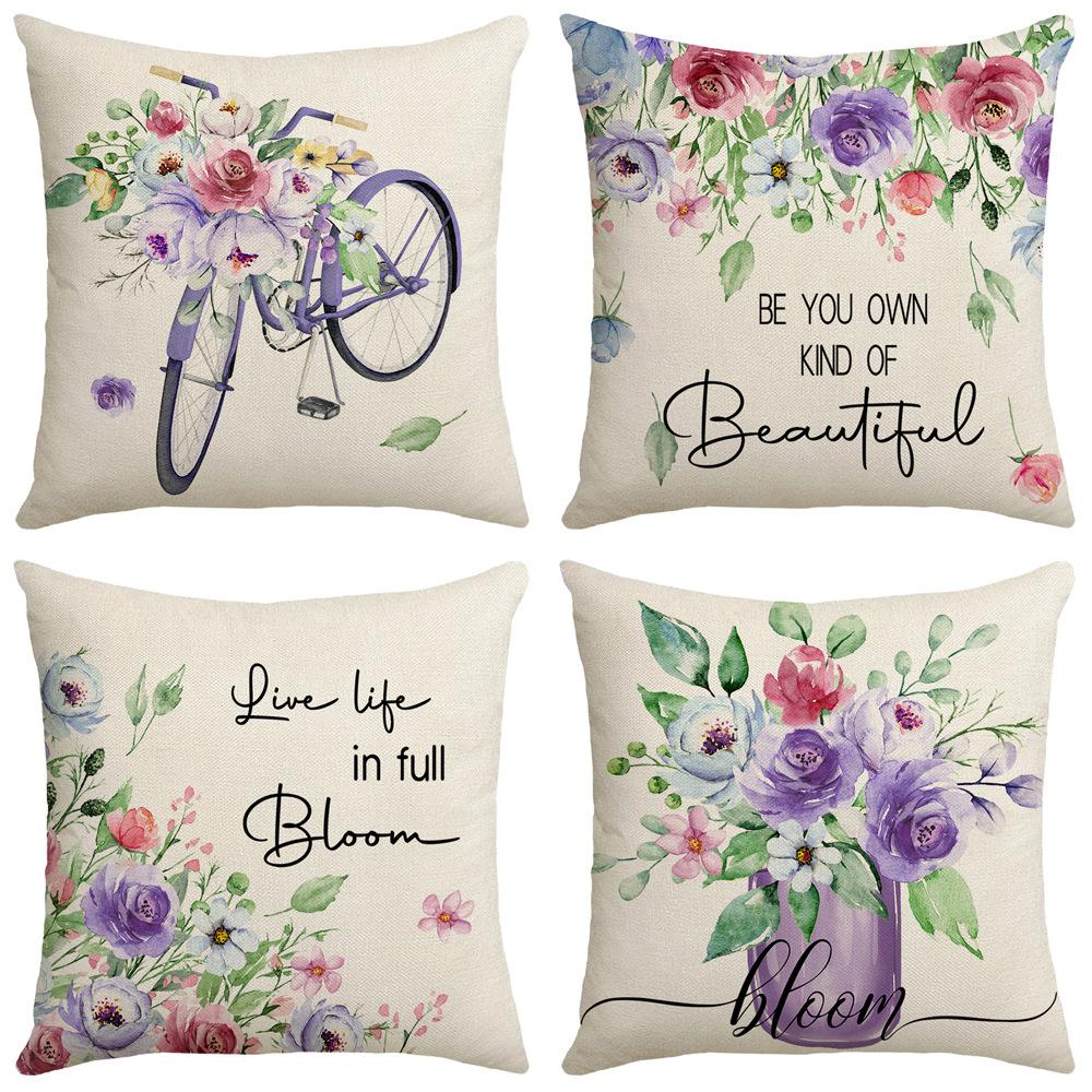 New Lavender Pillow Purple Spring and Summer Print Car Pillow Bedside Cushion Linen Pillow