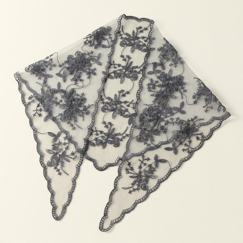 

Elegant Crochet Head Scarf Vintage Lace Triangle Scarf Fashion Embroidered Flower Scarf Church Grey A